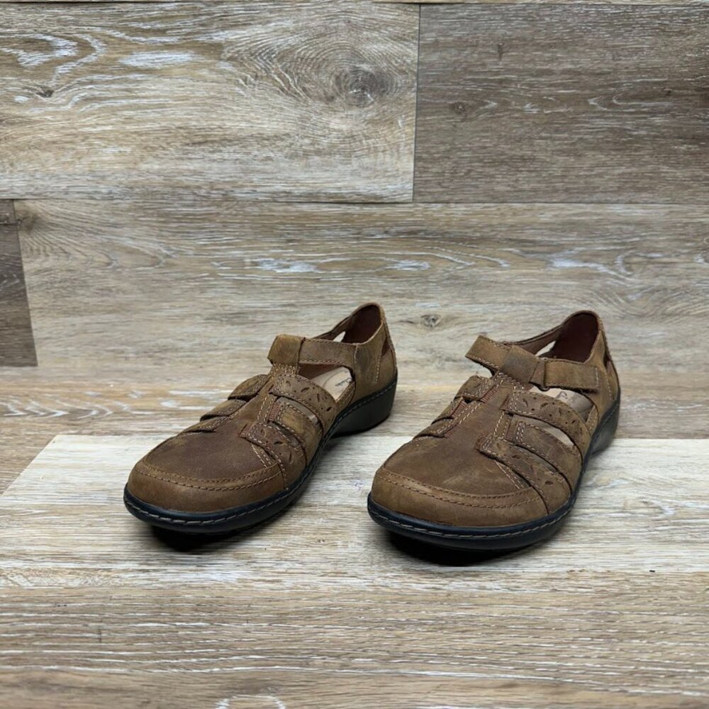Clarks Appley Brown Leather Suede Flats Women's Size 6.5